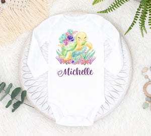 Girl Turtle Baby Bodysuit, Turtle Baby Outfit, Baby Shower Gift, Pregnancy Reveal Baby Shirt, Baby One Piece, Girl Turtle Baby Outfit, Turtle Baby