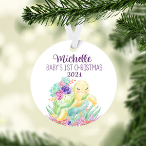 Turtle Girl Baby First Christmas Ornament