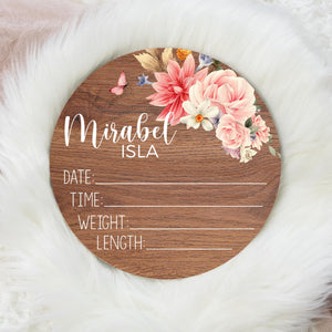 Boho Floral Lily Baby Birth Stat Sign