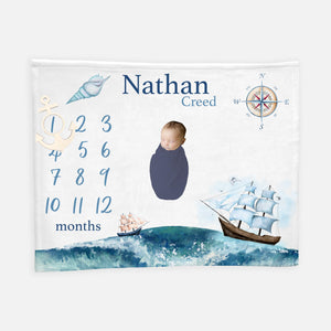 Nautical Baby Boy Milestone Blanket