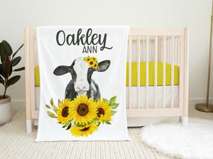 Cow Sunflower Floral Girl Baby Blanket