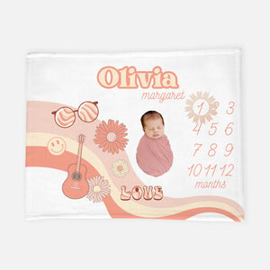 Retro Boho Baby Girl Milestone Blanket