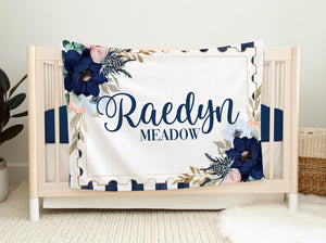 Pink and Navy Floral Baby Girl Blanket