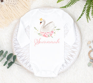Swan Baby Bodysuit, Swan Princess Baby Outfit, Baby Shower Gift, Pregnancy Reveal Baby Shirt, Baby One Piece, Swan Peony Baby Outfit