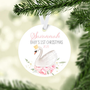 Swan Baby Girl 1st Christmas Ornament