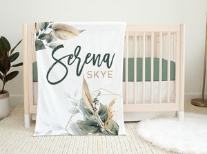 Elegant Boho Greenery Baby Blanket