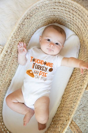 Thanksgiving Baby Bodysuit, Thanksgiving Baby Outfit, Baby Shower Gift, Pregnancy Reveal Baby Shirt, Touchdowns Turkey and Pie Baby One Piece