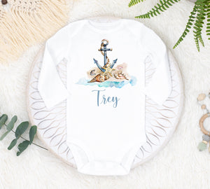 Nautical Baby Bodysuit, Anchor Baby Outfit, Baby Shower Gift, Pregnancy Reveal Baby Shirt, Baby One Piece, Nautical Boy Baby Outfit
