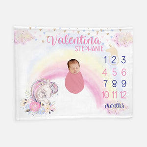 Pink Unicorn Baby Girl Milestone Blanket