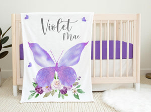 Violet Purple Butterfly Girl Baby Blanket