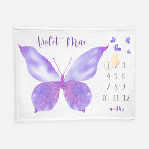 Violet Purple Butterfly Baby Milestone Blanket