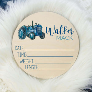 Blue Tractor Baby Birth Stat Sign