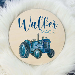 Blue Tractor Baby Name Sign