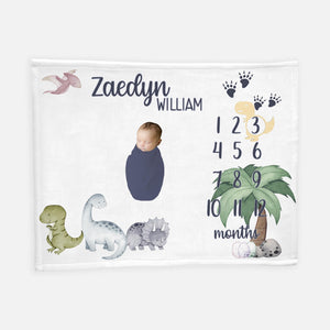 Dinosaur Baby Boy Milestone Blanket