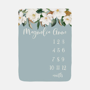 Girl Blue White Magnolia Milestone Blanket