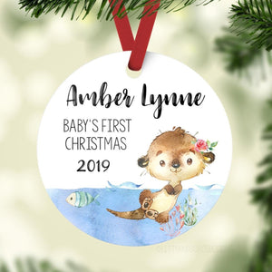Girl Otter Baby First Christmas Ornament