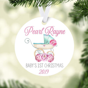 Girl Pink Carriage Baby's 1st Christmas Ornament