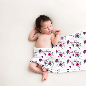 Purple and Pink Rose Floral Baby Swaddle Blanket