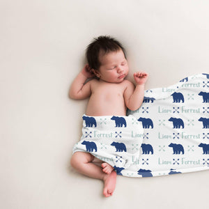 Navy Bear Mountain Baby Swaddle Blanket