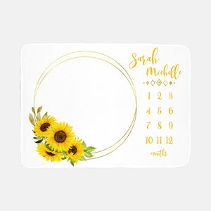 Girl Elegant Sunflower Milestone Blanket