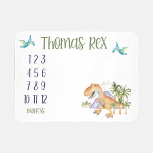 T-Rex Dinosaur Baby Boy Milestone Blanket