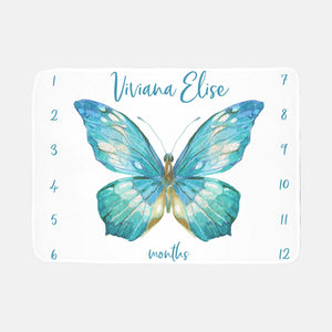 Girl Blue Butterfly Milestone Blanket