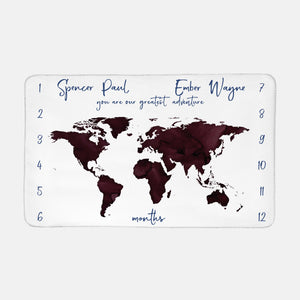 World Map Baby Twin Milestone Blanket