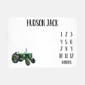 Green Tractor Baby Milestone Blanket