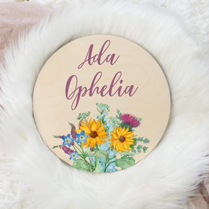 Wildflower Round Wood Name Sign