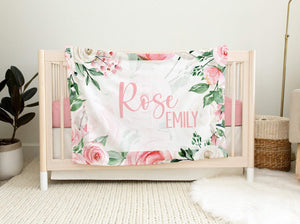 Blush and White Rose Baby Girl Blanket
