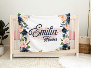 Navy and Blush Floral Girl Blanket