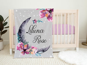 Floral Moon and Stars Baby Blanket