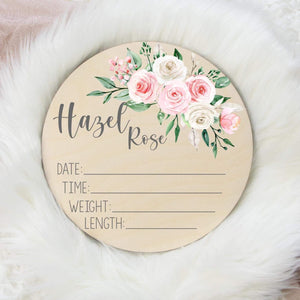 Blush Rose Floral Birth Stat Sign