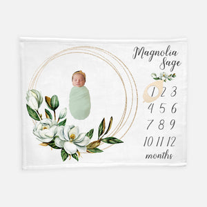 Girl Elegant Mint Magnolia Milestone Blanket