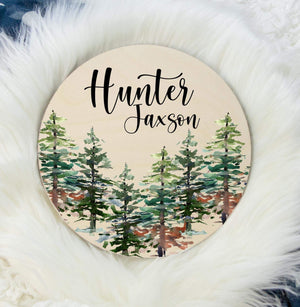 Woodland Forest Round Wood Name Sign