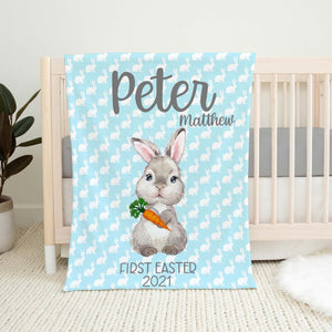 Bunny Blue First Easter Name Blanket