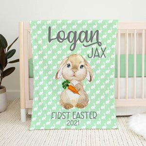 Bunny Green First Easter Name Blanket