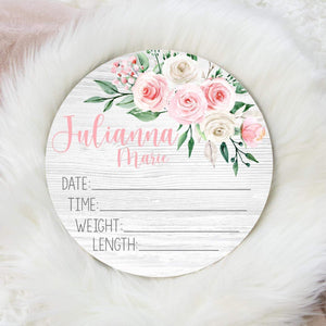 Blush and White Floral Birth Stat Sign