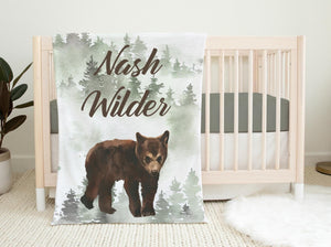 Bear Baby Blanket, Forest Bear Baby Blanket, Brown Bear Blanket, Woodland Nursery Decor, Woodland Baby Shower, Newborn Gift, Bear Blanket