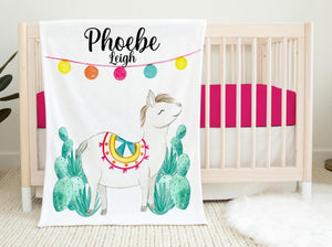 Llama Baby Blanket, Girl Llama Baby Blanket, Cactus Llama Blanket, Llama Southwest Nursery Theme, Llama Crib Bedding, Llama Baby