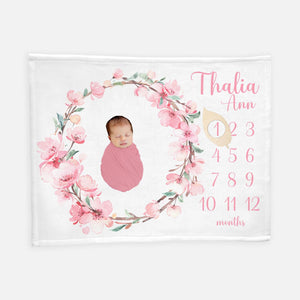 Cherry Blossom Baby Girl Milestone Blanket