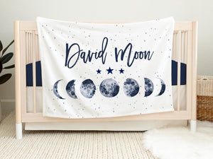 Moon Phases Blanket, Personalized Moon and Stars Baby Blanket, Moon Phases Crib Blanket, Gender Neutral Blanket, Moon Nursery Decor