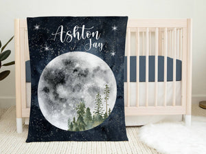 Luna Blanket, Personalized Moon Forest Baby Blanket, Newborn Coming Home Blanket, New Baby Gift, Full Moon Forest Blanket, Boy Luna Blanket