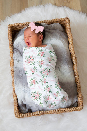 Pink and White Rose Floral Baby Swaddle Blanket