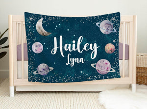 Galaxy Blanket, Personalized Outer Space Baby Blanket, Newborn Coming Home Blanket, New Baby Gift, Celestial Bedding, Girl Baby Blanket