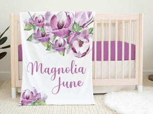 Personalized Baby Blanket, Magnolia Blossom Baby Blanket, Girl Baby Blanket, Magnolia Baby Blanket, Nursery Blanket, Magnolia Crib Decor