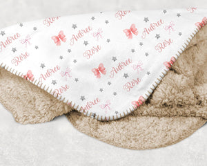 Pink Bow and Stars Baby Swaddle Blanket