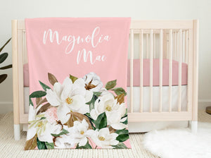 Personalized Baby Blanket, Magnolia Blossom Baby Blanket, Girl Baby Blanket, Magnolia Baby Blanket, Nursery Blanket, Newborn Swaddle Blanket