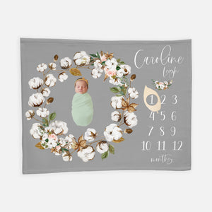 Cotton Floral Baby Girl Milestone Blanket