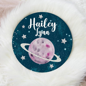 Galaxy Round Wood Name Sign, Planets Baby Sign, Round Wood Baby Name Sign, Baby Announcement Sign, Planets and Stars Decor, Luna Baby Sign